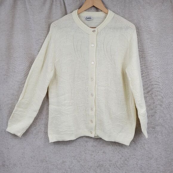 Cuddle Floral Knit Classic Cardigan Sweater Vintage 80s Cottagecore Granny - Picture 1 of 9
